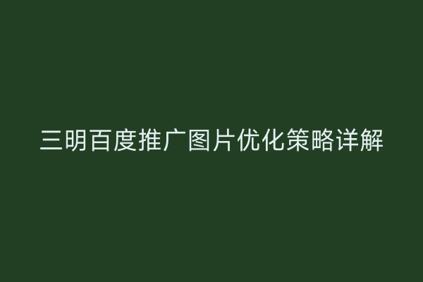 三明百度推广图片优化策略详解