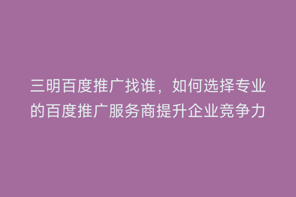 三明百度推广找谁，如何选择专业的百度推广服务商提升企业竞争力