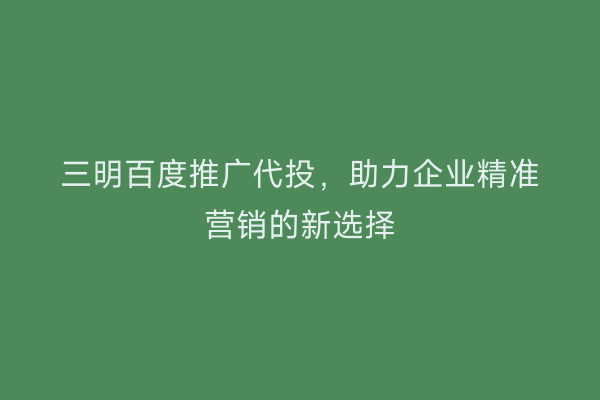三明百度推广代投，助力企业精准营销的新选择