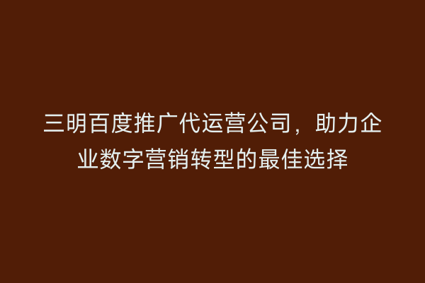 三明百度推广代运营公司,助力企业数字营销转型的最佳选择