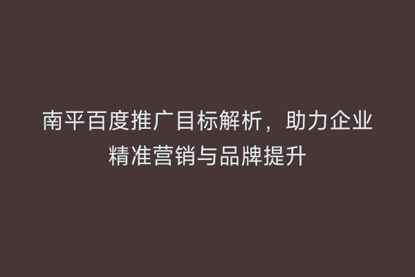 南平百度推广目标解析,助力企业精准营销与品牌提升