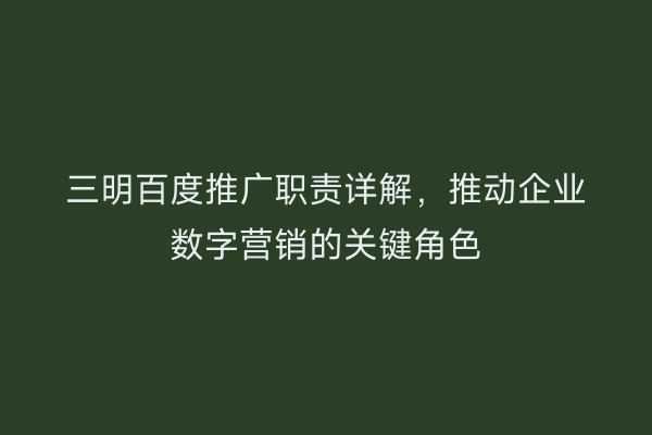 三明百度推广职责详解,推动企业数字营销的关键角色