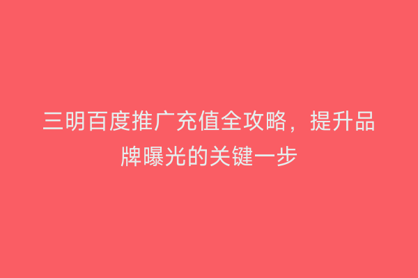 三明百度推广充值全攻略,提升品牌曝光的关键一步