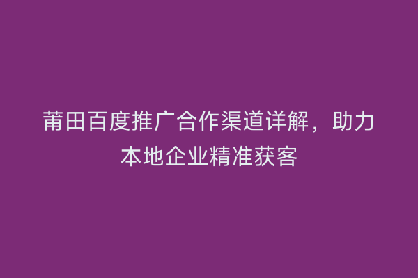 莆田百度推广合作渠道详解,助力本地企业精准获客