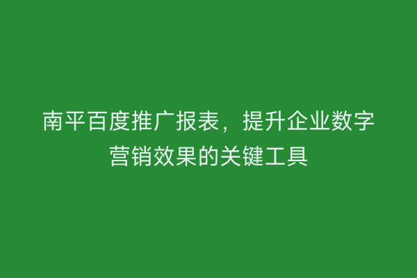 南平百度推广报表,提升企业数字营销效果的关键工具