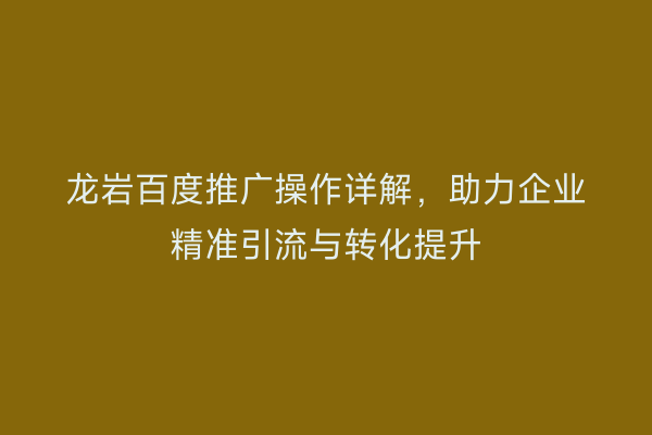 龙岩百度推广操作详解,助力企业精准引流与转化提升