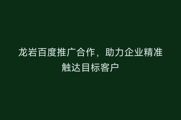 龙岩百度推广合作,助力企业精准触达目标客户