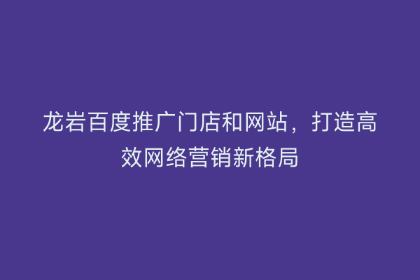 龙岩百度推广门店和网站，打造高效网络营销新格局