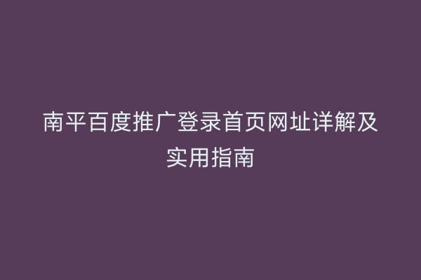 南平百度推广登录首页网址详解及实用指南