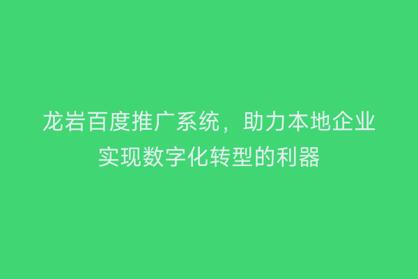 龙岩百度推广系统,助力本地企业实现数字化转型的利器