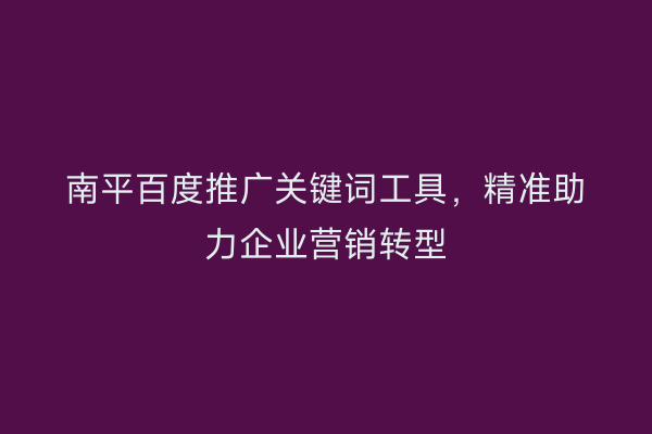 南平百度推广关键词工具,精准助力企业营销转型