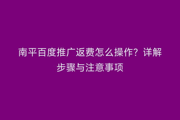 南平百度推广返费怎么操作?详解步骤与注意事项