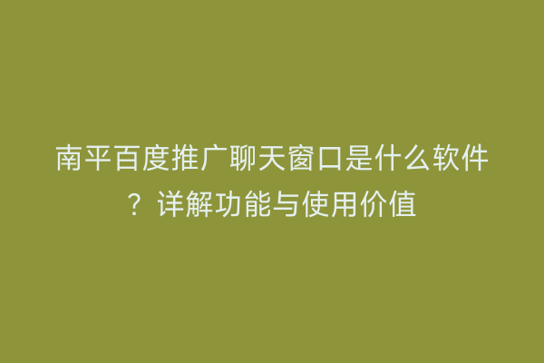 南平百度推广聊天窗口是什么软件？详解功能与使用价值