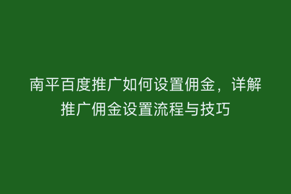 南平百度推广如何设置佣金,详解推广佣金设置流程与技巧
