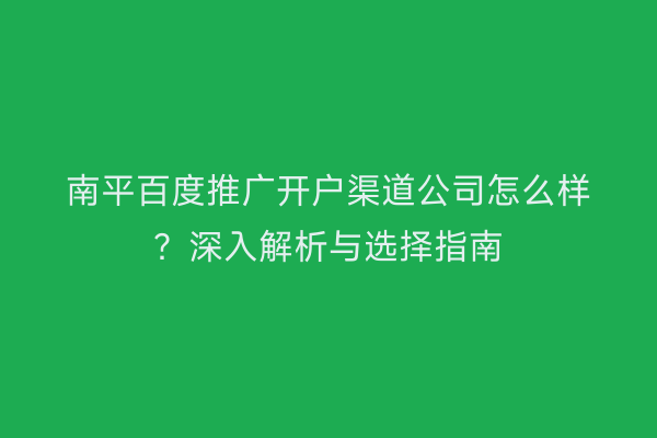 南平百度推广开户渠道公司怎么样?深入解析与选择指南