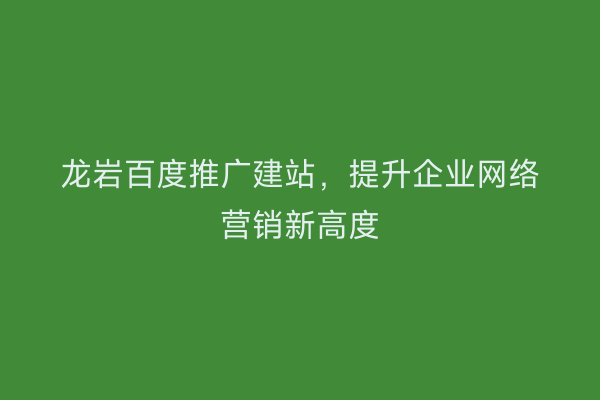 龙岩百度推广建站,提升企业网络营销新高度