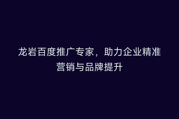 龙岩百度推广专家,助力企业精准营销与品牌提升