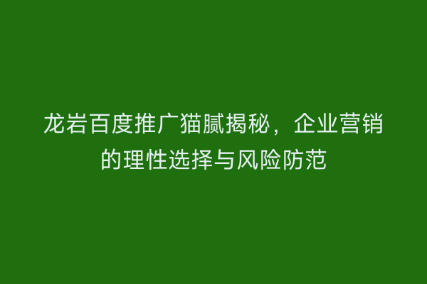 龙岩百度推广猫腻揭秘，企业营销的理性选择与风险防范