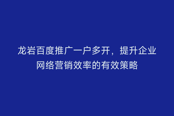 龙岩百度推广一户多开,提升企业网络营销效率的有效策略