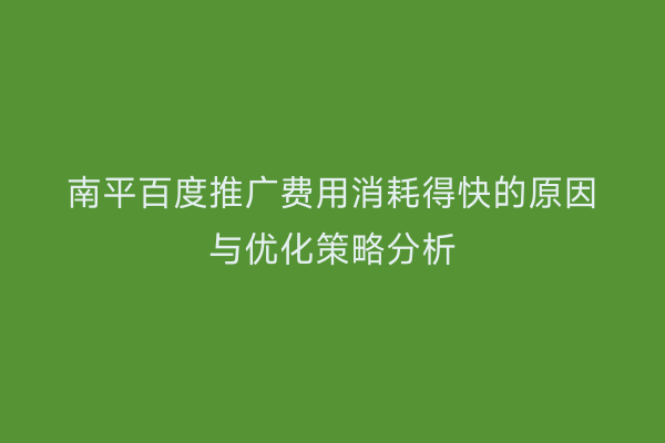 南平百度推广费用消耗得快的原因与优化策略分析