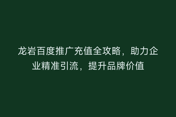 龙岩百度推广充值全攻略,助力企业精准引流,提升品牌价值