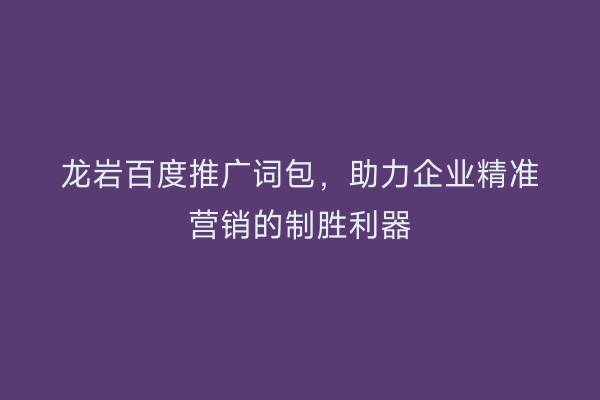 龙岩百度推广词包,助力企业精准营销的制胜利器