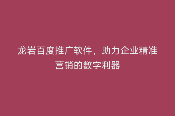 龙岩百度推广软件,助力企业精准营销的数字利器