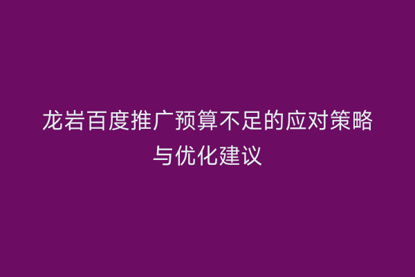 龙岩百度推广预算不足的应对策略与优化建议