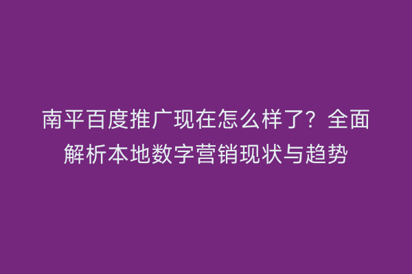 南平百度推广现在怎么样了?全面解析本地数字营销现状与趋势