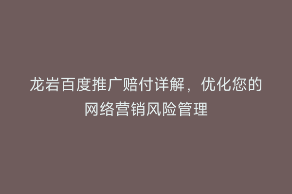 龙岩百度推广赔付详解,优化您的网络营销风险管理