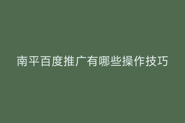 南平百度推广有哪些操作技巧