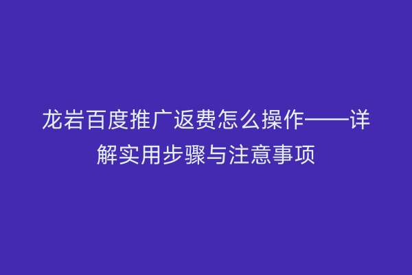 龙岩百度推广返费怎么操作——详解实用步骤与注意事项