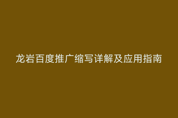 龙岩百度推广缩写详解及应用指南