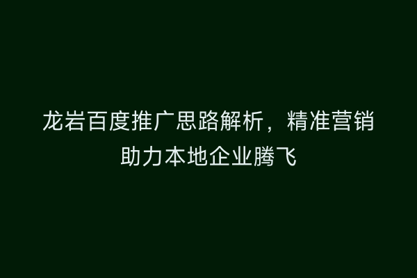 龙岩百度推广思路解析,精准营销助力本地企业腾飞