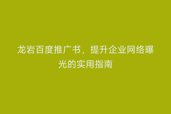 龙岩百度推广书,提升企业网络曝光的实用指南