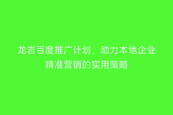 龙岩百度推广计划,助力本地企业精准营销的实用策略