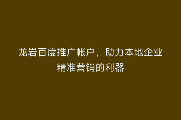龙岩百度推广帐户,助力本地企业精准营销的利器