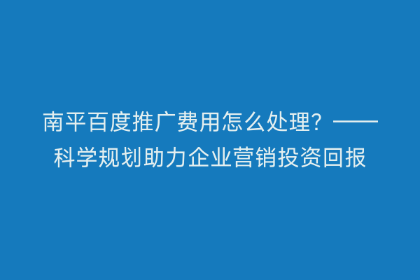南平百度推广费用怎么处理?——科学规划助力企业营销投资回报