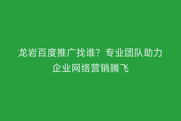 龙岩百度推广找谁?专业团队助力企业网络营销腾飞
