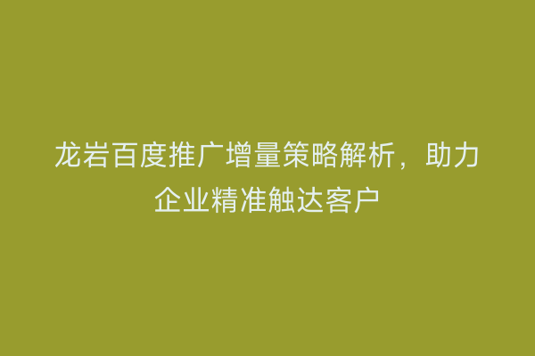 龙岩百度推广增量策略解析,助力企业精准触达客户