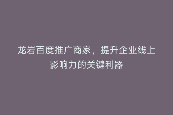 龙岩百度推广商家,提升企业线上影响力的关键利器