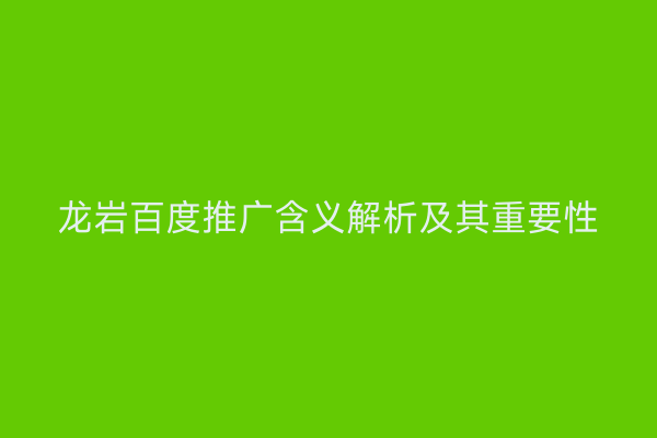龙岩百度推广含义解析及其重要性