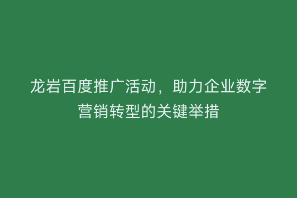 龙岩百度推广活动,助力企业数字营销转型的关键举措