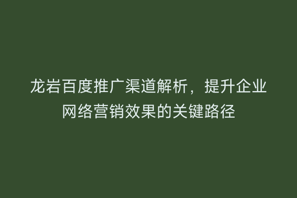 龙岩百度推广渠道解析,提升企业网络营销效果的关键路径