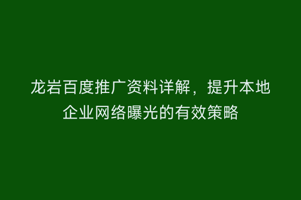 龙岩百度推广资料详解，提升本地企业网络曝光的有效策略