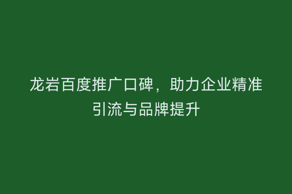 龙岩百度推广口碑,助力企业精准引流与品牌提升