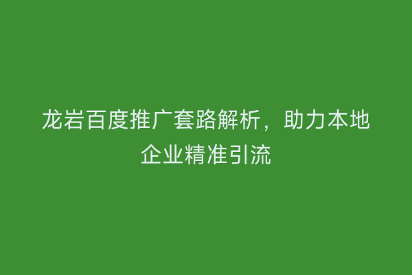 龙岩百度推广套路解析,助力本地企业精准引流