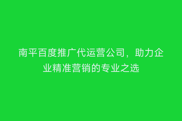 南平百度推广代运营公司,助力企业精准营销的专业之选
