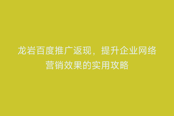龙岩百度推广返现,提升企业网络营销效果的实用攻略