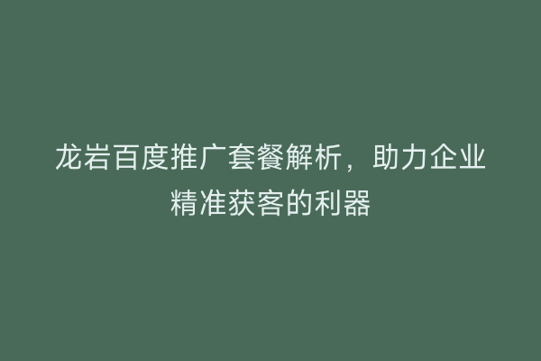 龙岩百度推广套餐解析,助力企业精准获客的利器